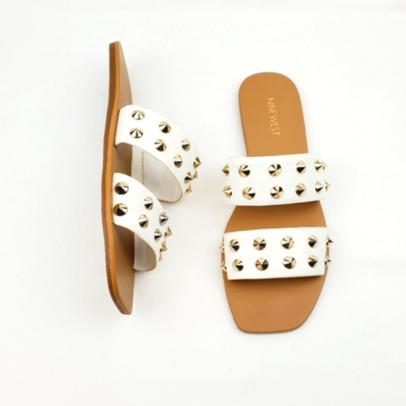 Nine west brynli white studded slide Sandals - Picture 1 of 7